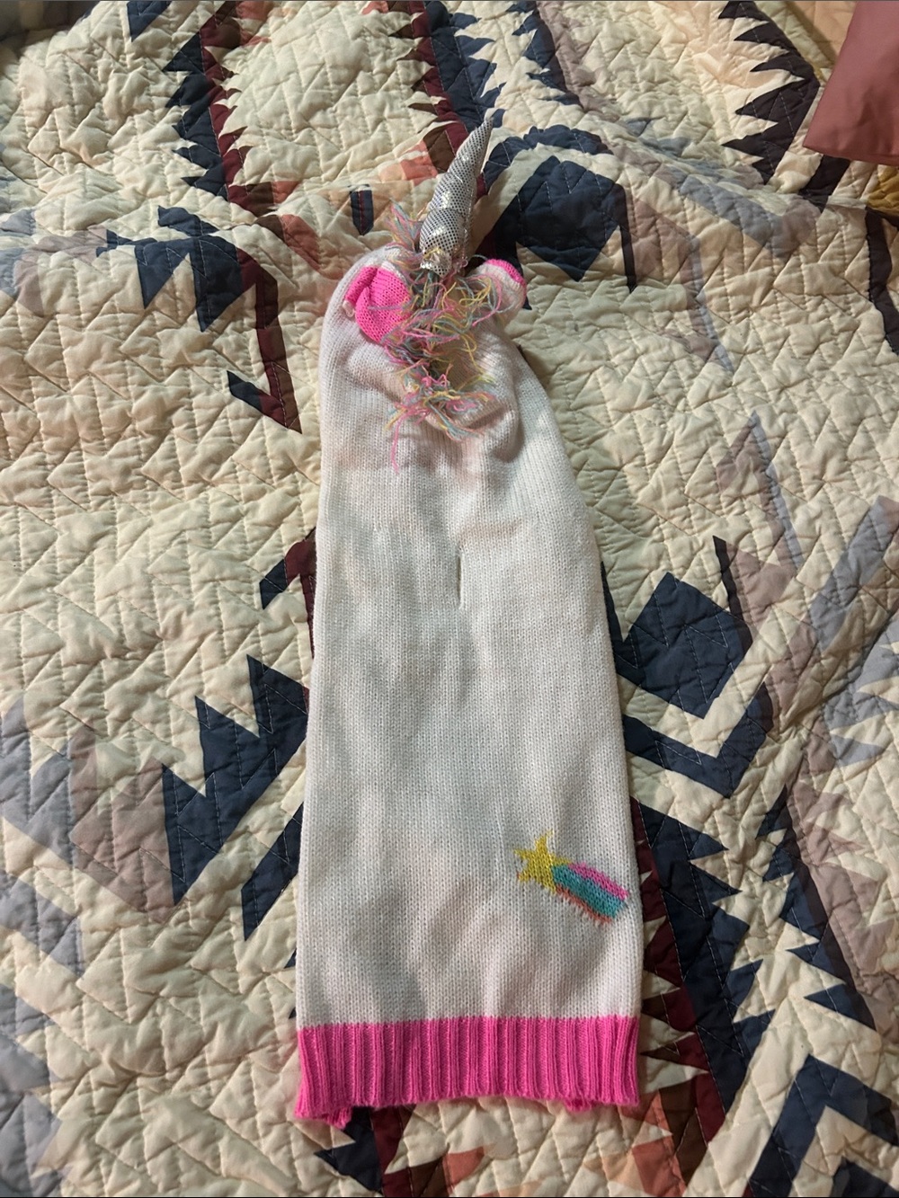 White Knit unicorn Dog Costume with Pink Trim and Star Accent